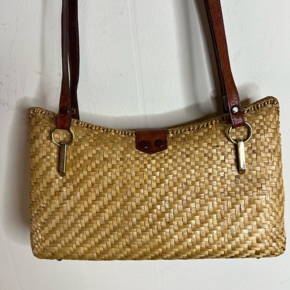 Vintage wicker bag with leather straps Woven Shoulder Bag - Picture 4 of 8